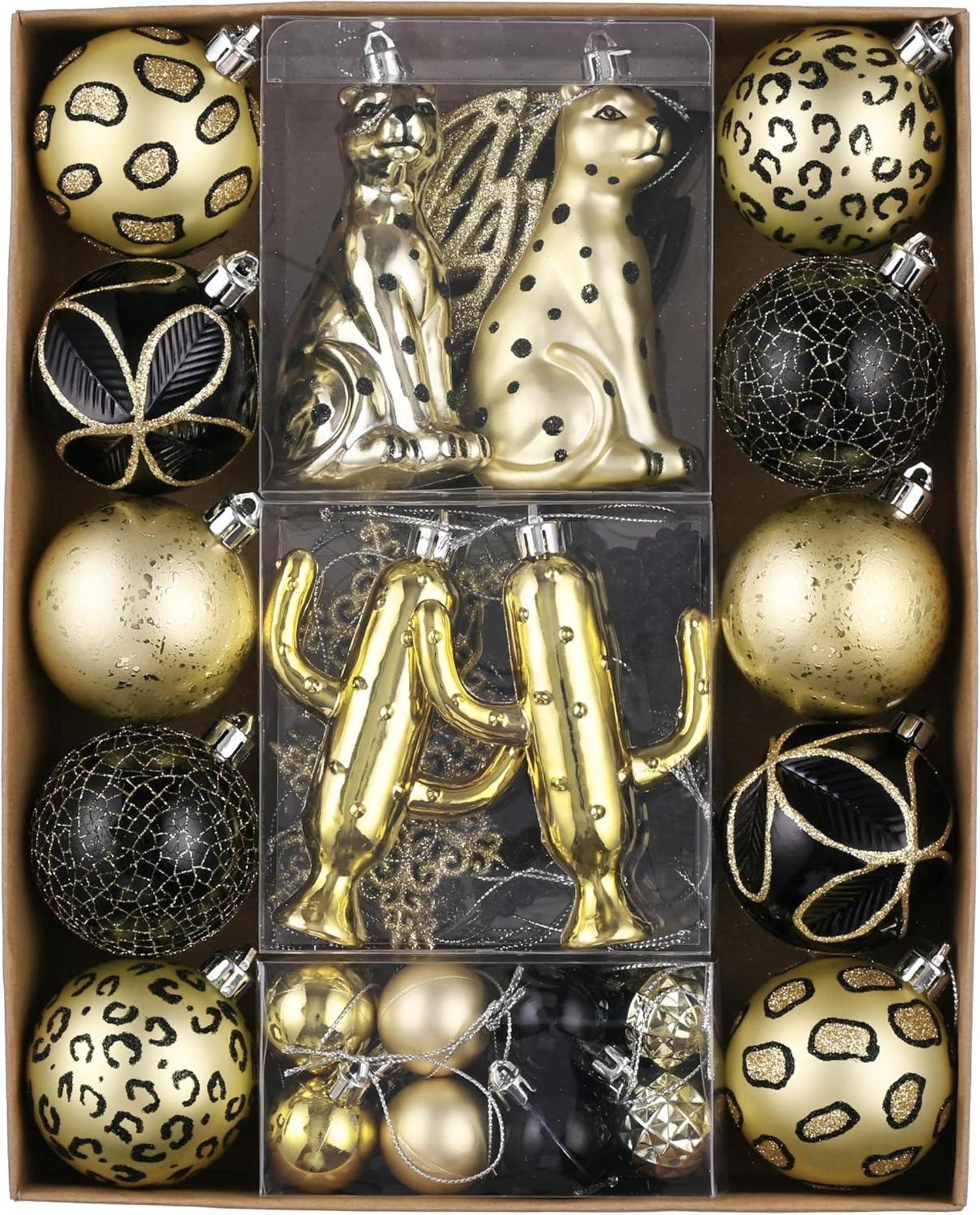 Weihnachtskugeln Set Kunststoff Schwarz Gold 70 TLG