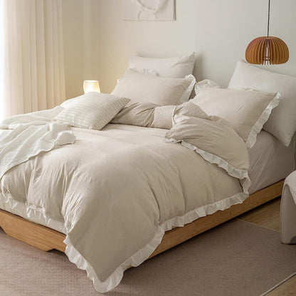 Rüschen Bettwäsche 220x240 Beige Weiß