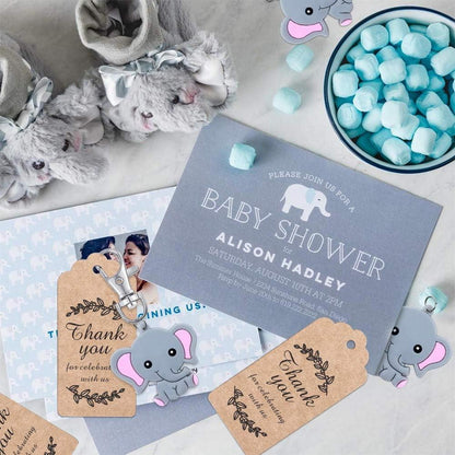 Elefante Schlüsselanhänger Set Taufe Junge 20 Stk Gästegeschenke Thank you