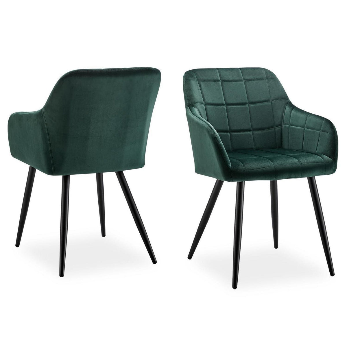 Samt Esszimmerstühle 2er Set – Grün, Bequeme Polsterstühle