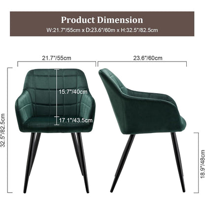 Samt Esszimmerstühle 4er Set – Grün, Bequeme Polsterstühle