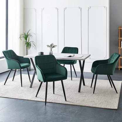 Samt Esszimmerstühle 4er Set – Grün, Bequeme Polsterstühle