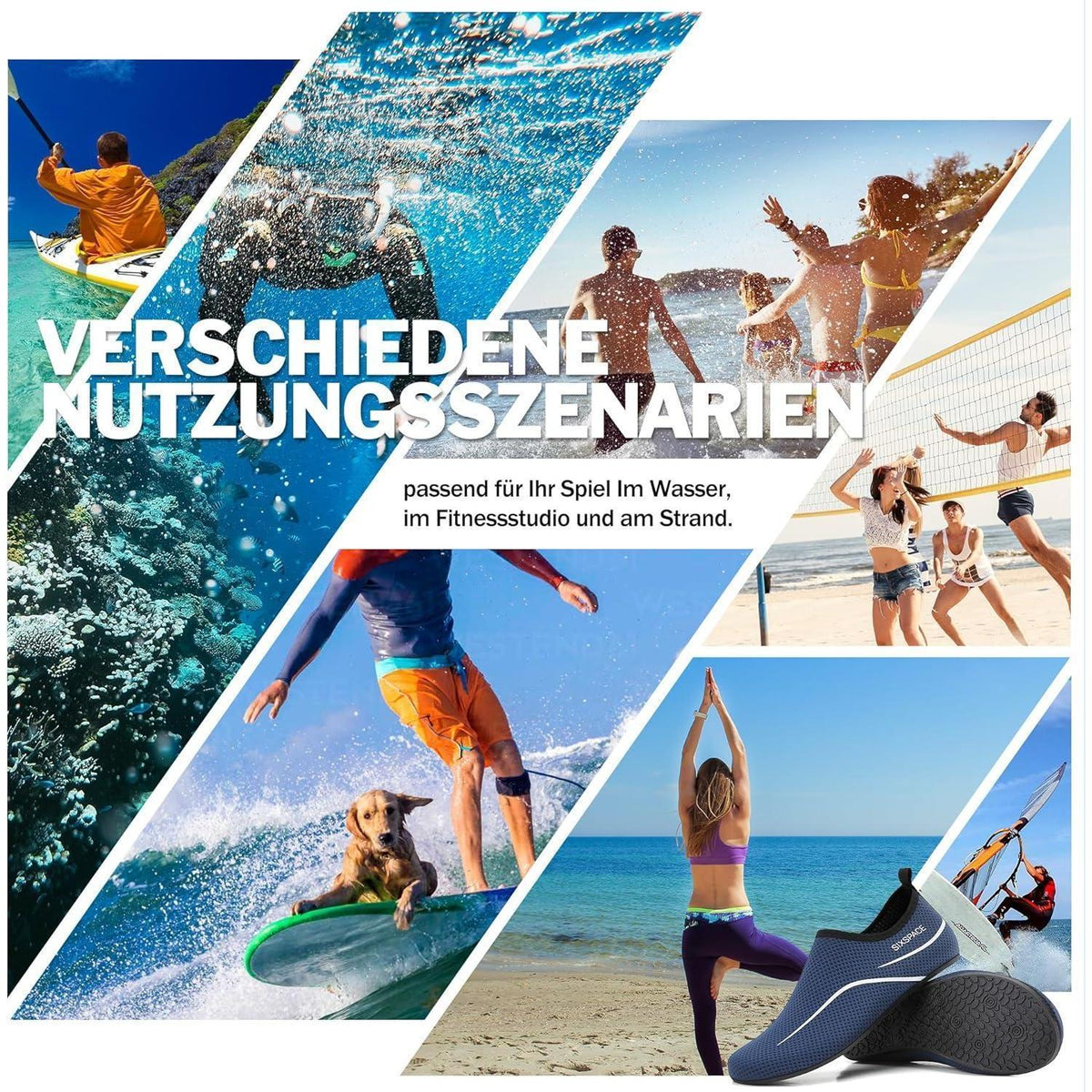 Badeschuhe Wasserschuhe Schnell Trocknend Rutschfest Dunkelblau