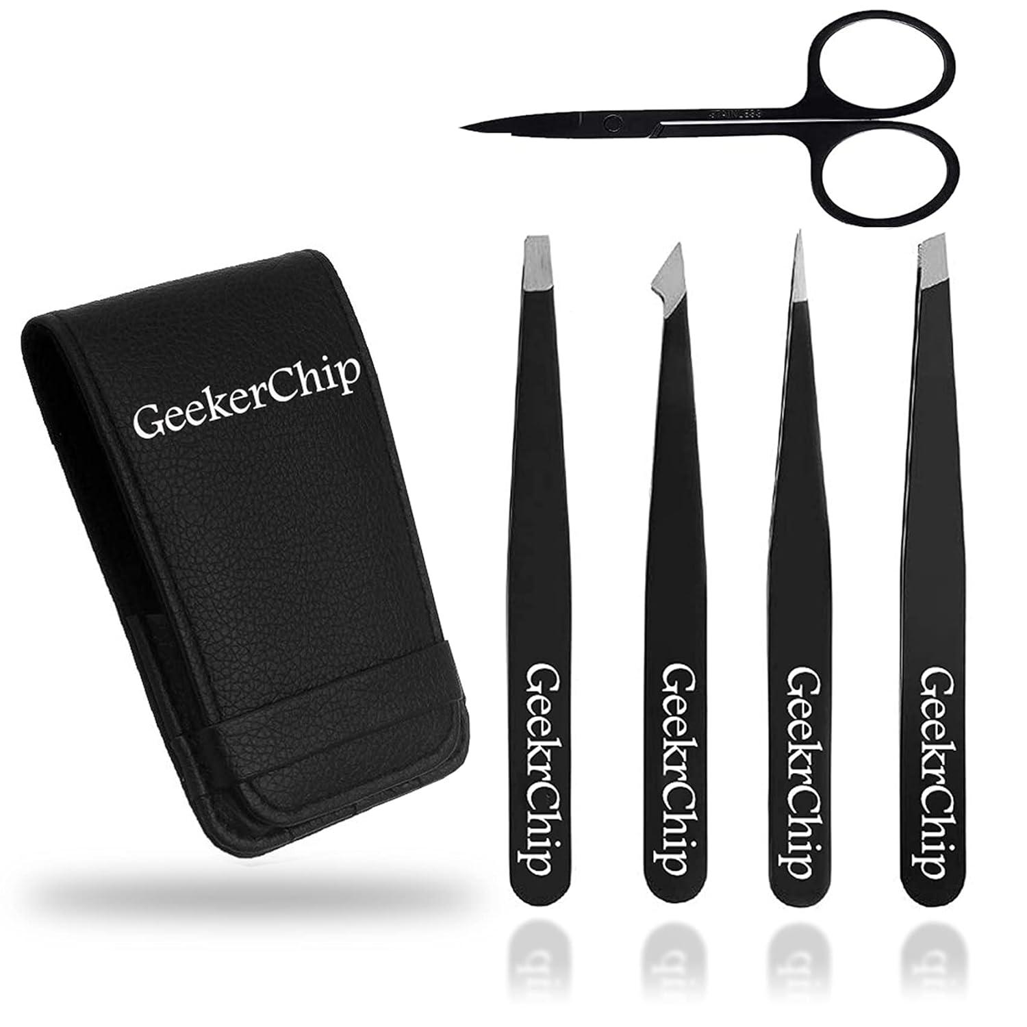 Augenbrauen Pinzetten Set Profi Edelstahl 5tlg mit Schere