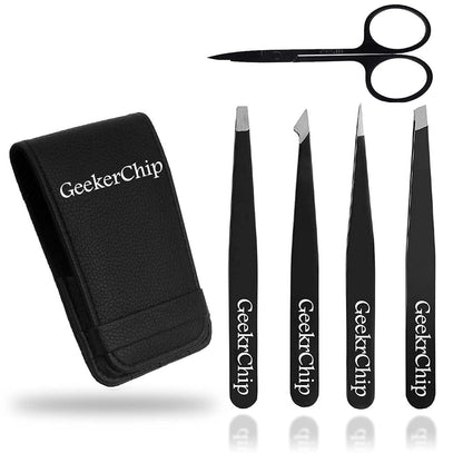 Augenbrauen Pinzetten Set Profi Edelstahl 5tlg mit Schere