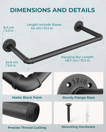 OROPY Industrierohr Kleiderstange Set 49cm wandmontage Metall