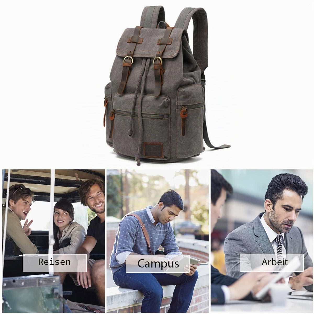 Vintage Canvas Rucksack – Daypack für Laptop, Schule & Reisen
