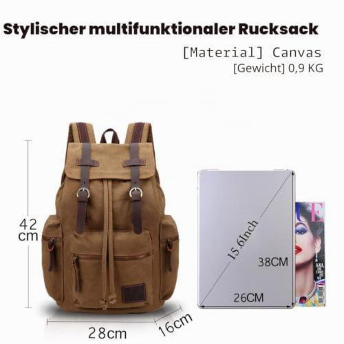 Vintage Canvas Rucksack – Daypack für Laptop, Schule & Reisen