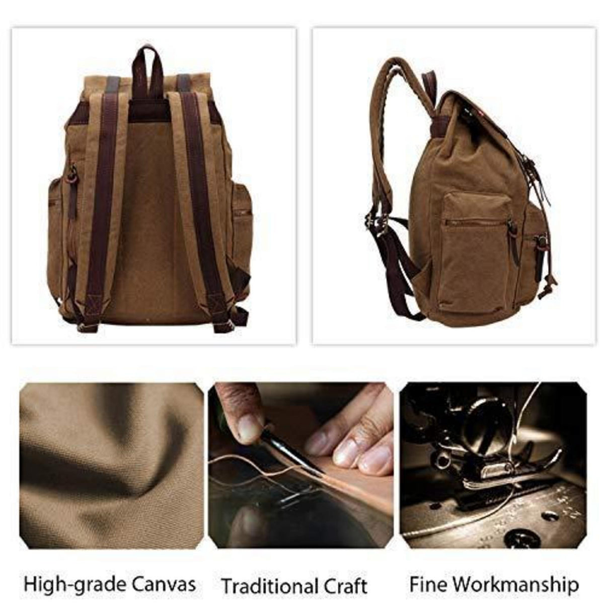 Vintage Canvas Rucksack – Daypack für Laptop, Schule & Reisen
