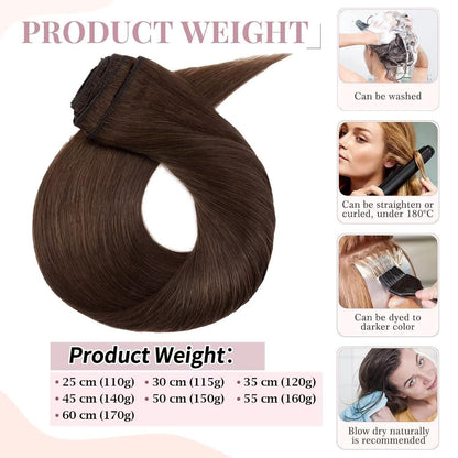 Echthaar Haarverlängerung Braun 45cm – Remy, Doppelt Tressen