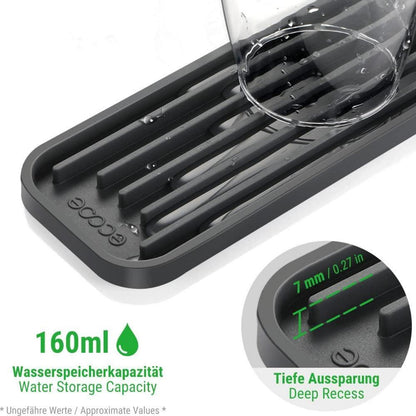 ecooe Silikon Abtropfmatte schmal für Gläser und Flaschen Grau 43 x 7,8 x 1 cm
