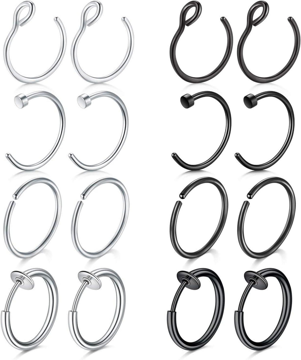 20G 8mm Fake Nasenring Edelstahl 16 Stk Piercings Set Nase Lippe Ohr