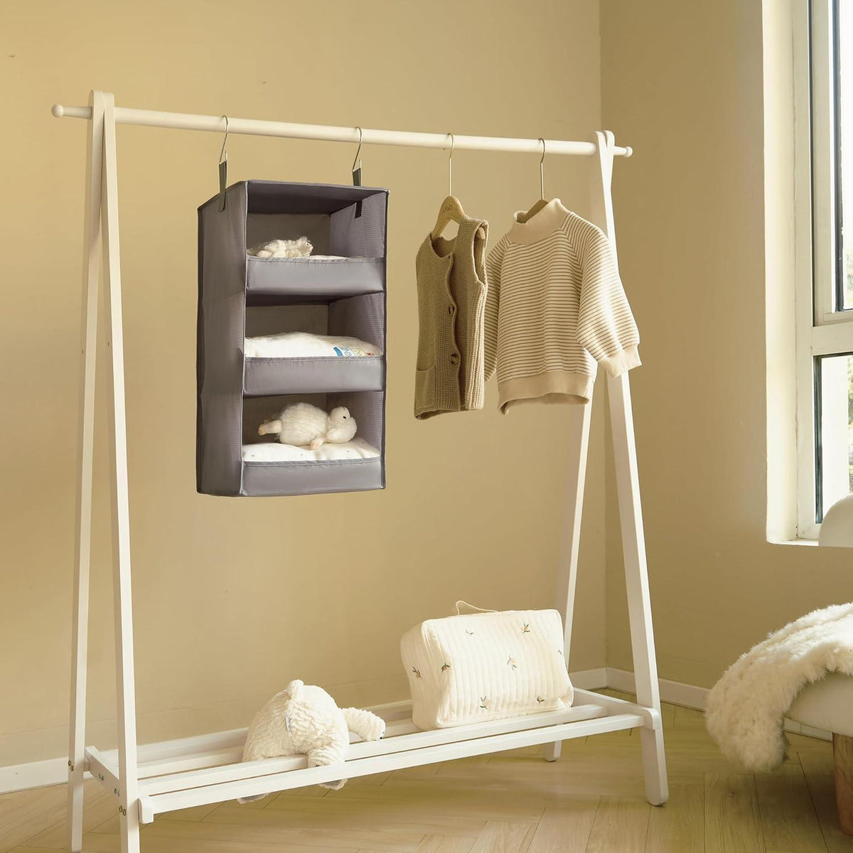Hängeorganizer Hängeregal Faltbar 3 Fächer Grau Kleiderschrank Organizer