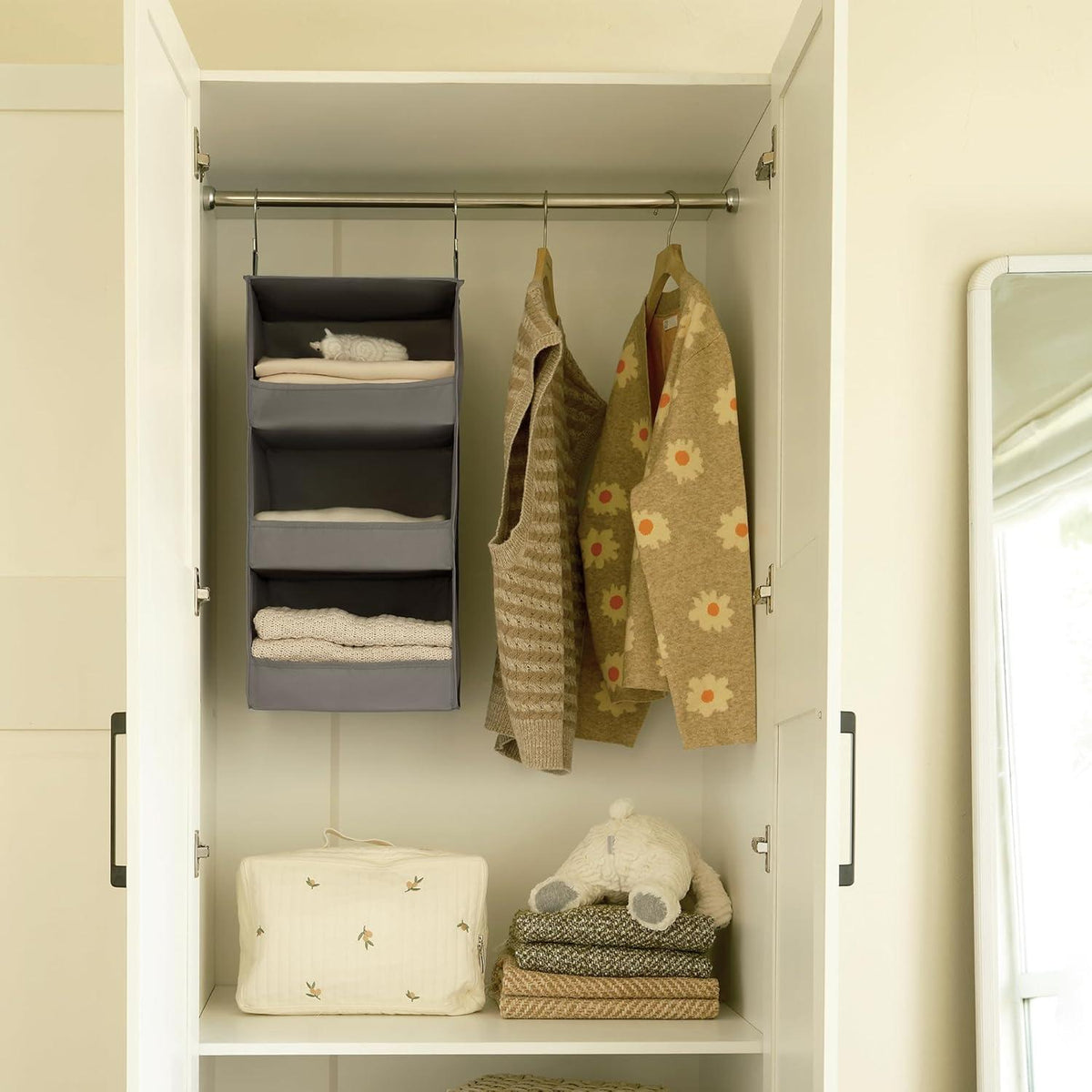Hängeorganizer Hängeregal Faltbar 3 Fächer Grau Kleiderschrank Organizer