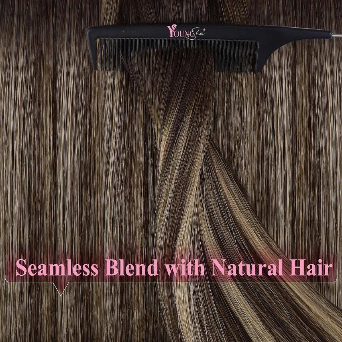 Echthaar Tape Extensions Ombre Braun Blond 55cm