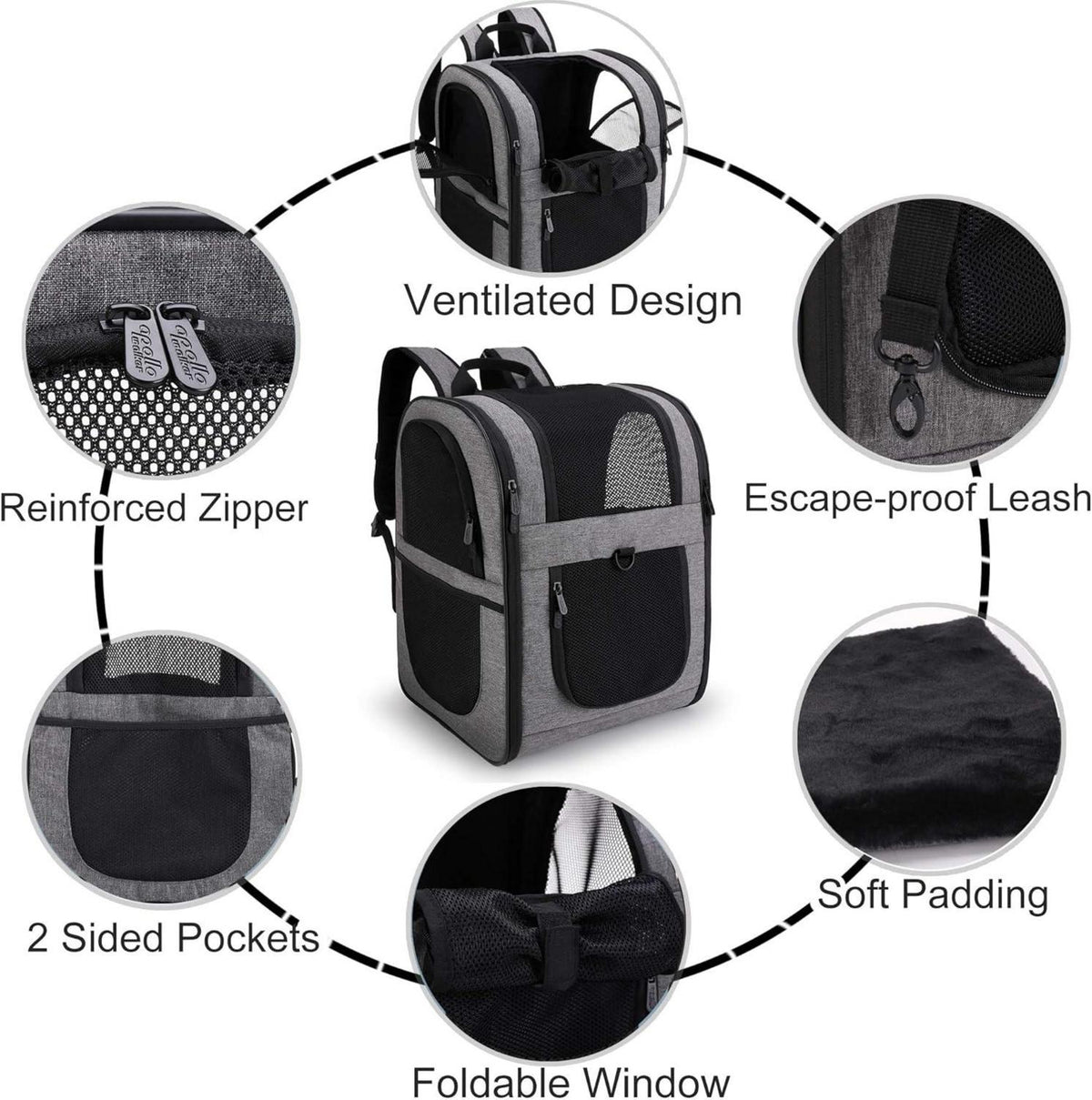 Haustier Rucksack Tragetasche 2-12kg Hunde Katzen faltbar Grau