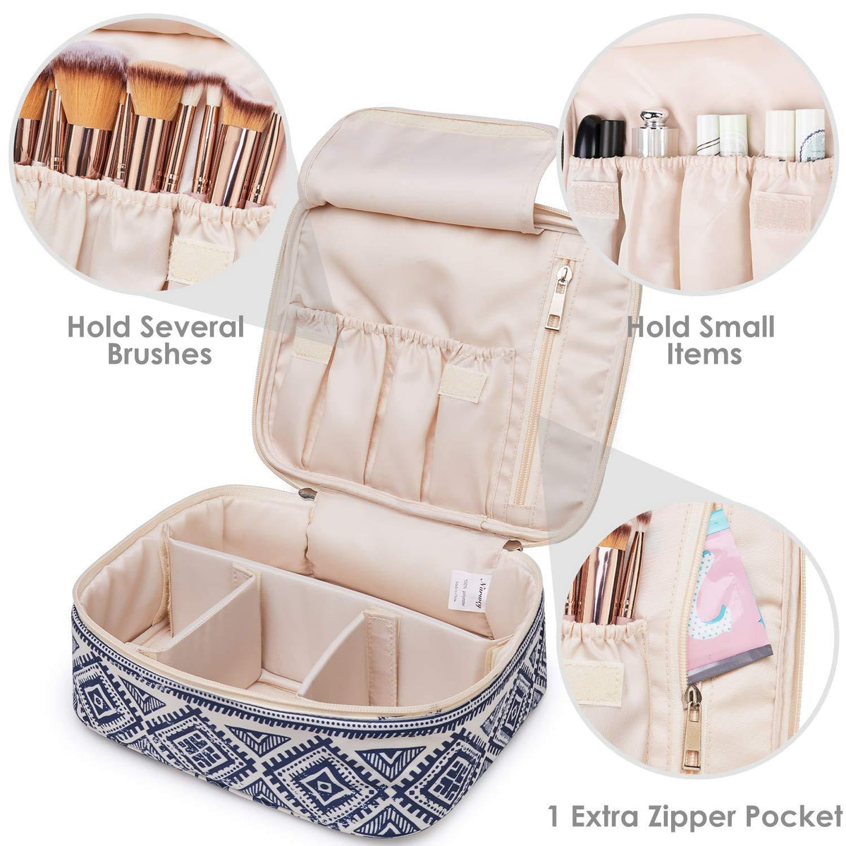 Große Reise Make-up-Tasche Organizer Wasserabweisend mit Bürstenfach