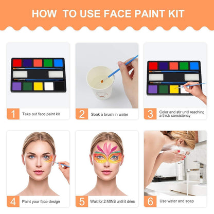 Kinderschminke Set Halloween Face Paint Kinder 10-Farben
