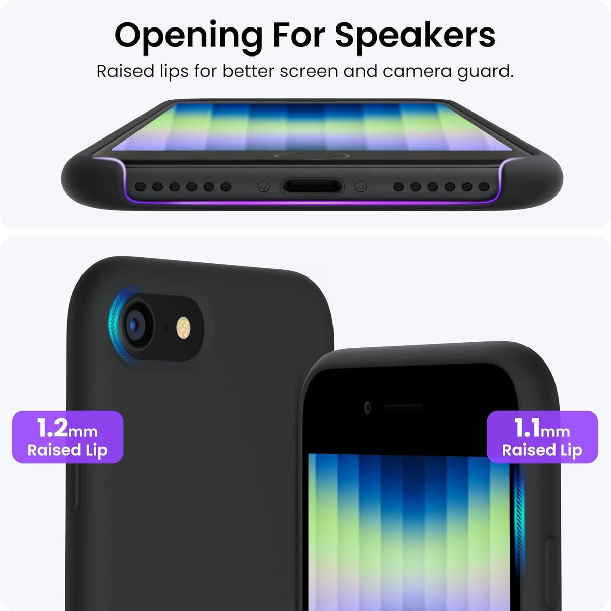 ORNARTO Silikon Case für iPhone SE 3 5G, iPhone 7/8/SE 2022 Ultra Dünn Mitternachts Schwarz