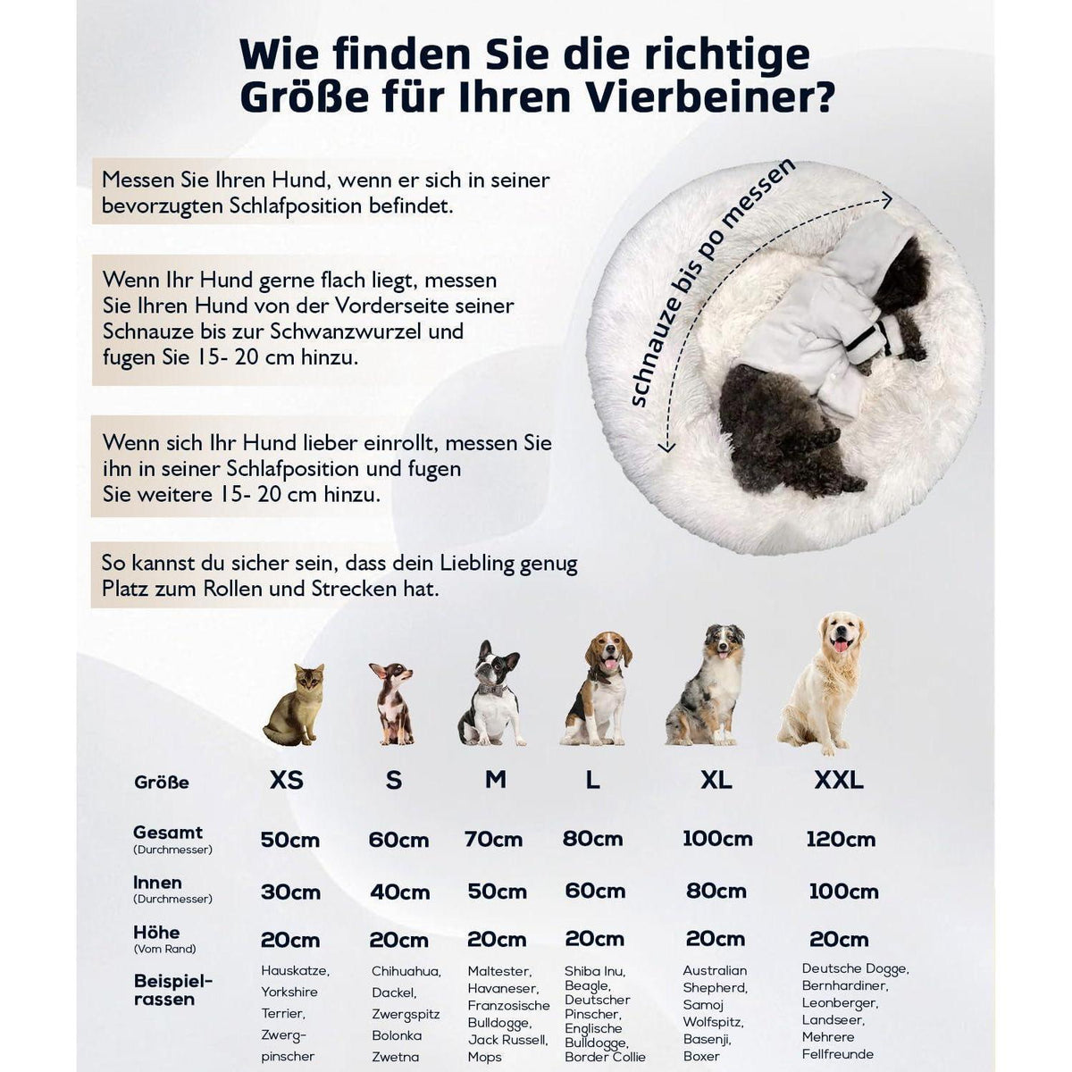 Flauschiges Hundebett Donut – Hellgrau, 110x110cm
