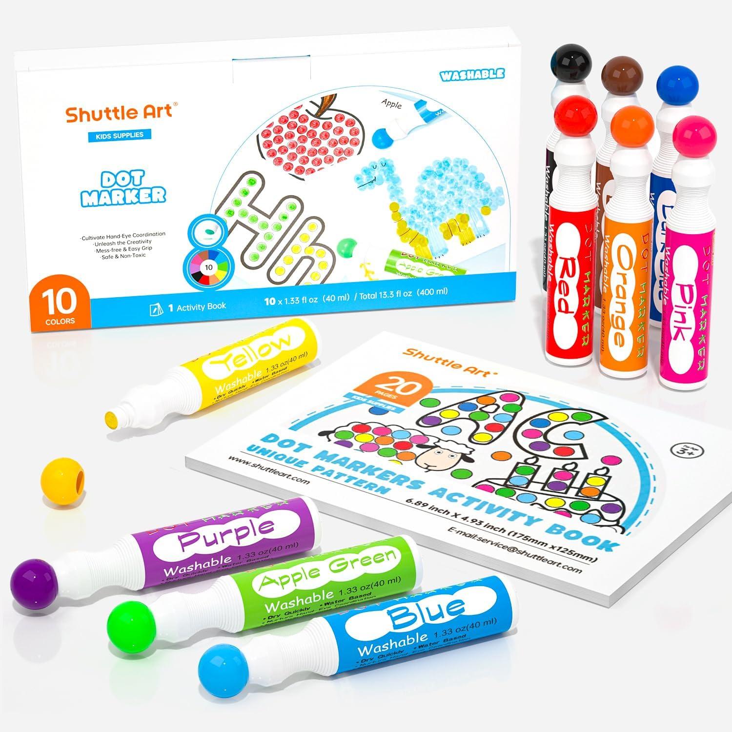 10 Farben waschbare Punktmarker für Kinder, ungiftig, mit Malbuch