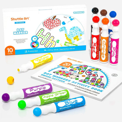 10 Farben waschbare Punktmarker für Kinder, ungiftig, mit Malbuch