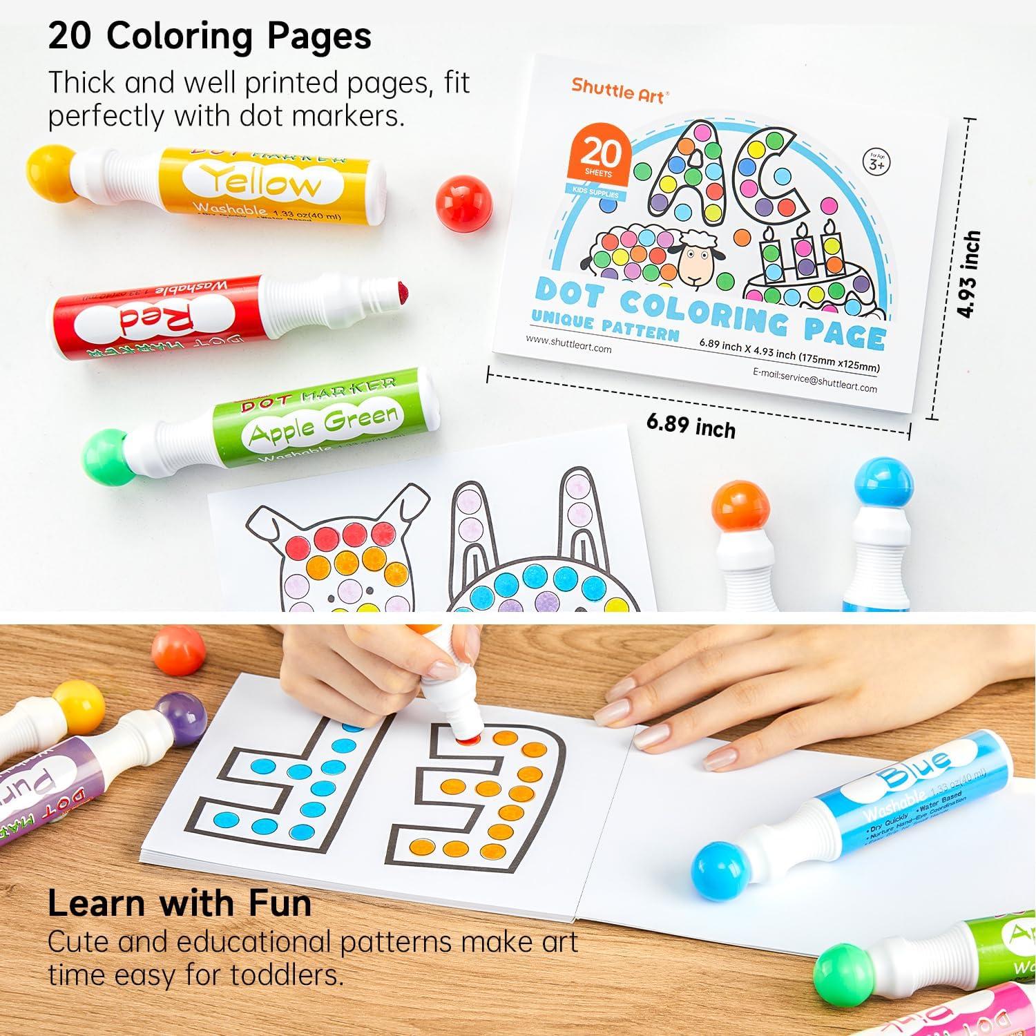 10er Set waschbare Shuttle Art Punktmarker für Kinder mit Malbuch