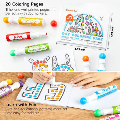 10er Set waschbare Shuttle Art Punktmarker für Kinder mit Malbuch