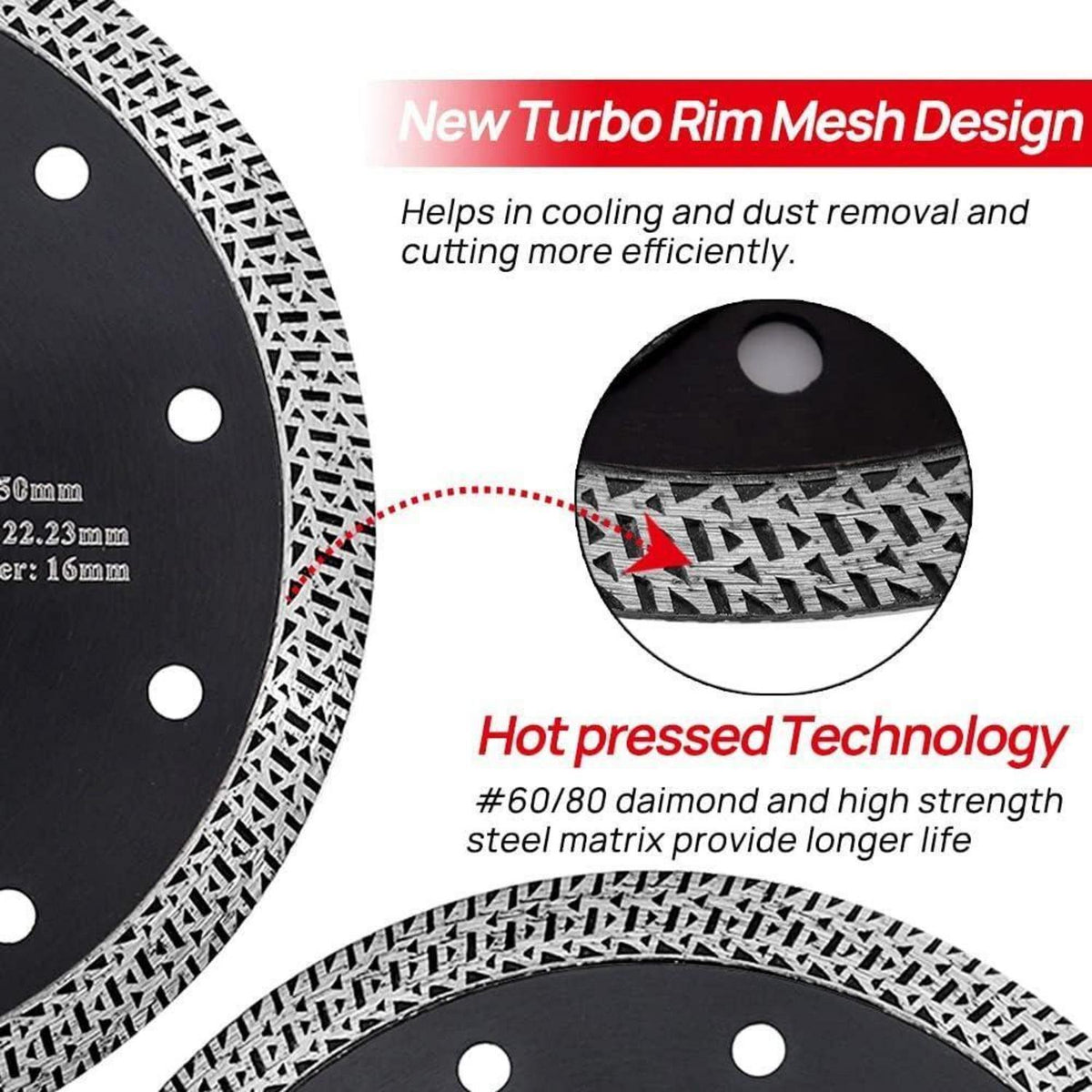 Diamant Trennscheiben 5er Set 230mm Mesh Turbo für Fliesen & Stein