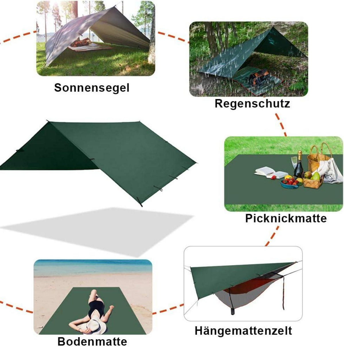 Zeltplane Tarp Hängematte Regenschutz Sonnensegel Camping 3x3M Grün