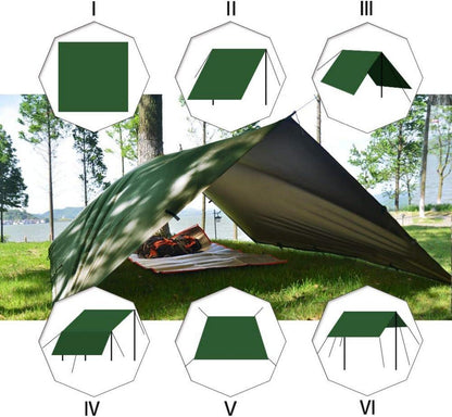 Zeltplane Tarp Hängematte Sonnensegel Camping 3x3m Grün UV-wasserdicht