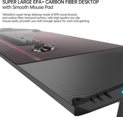 Gaming Tisch LED Gamer 140 × 60 cm Kabelmanagement Schwarz