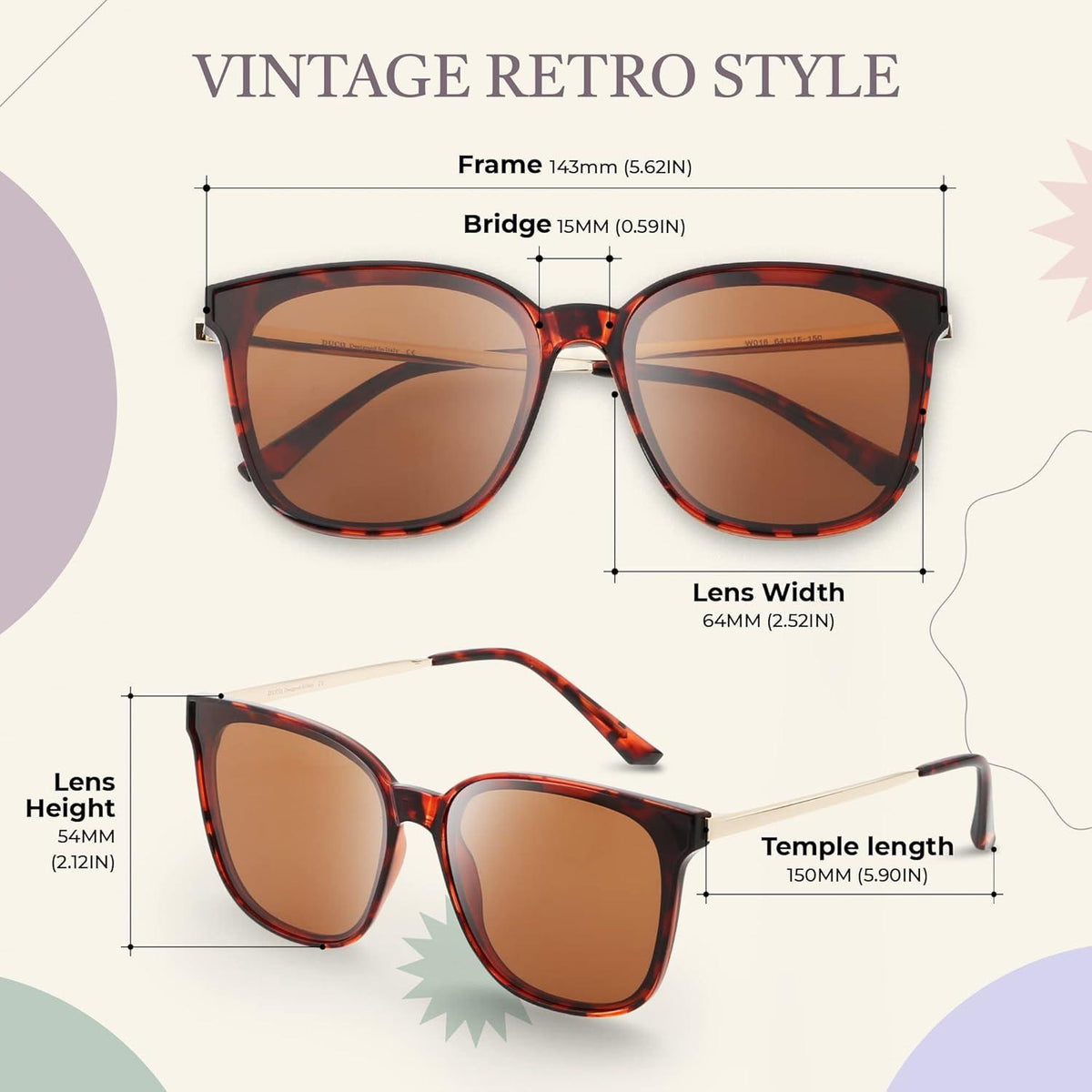 DUCO Sonnenbrille Damen Vintage Polarisiert UV400 Schutz