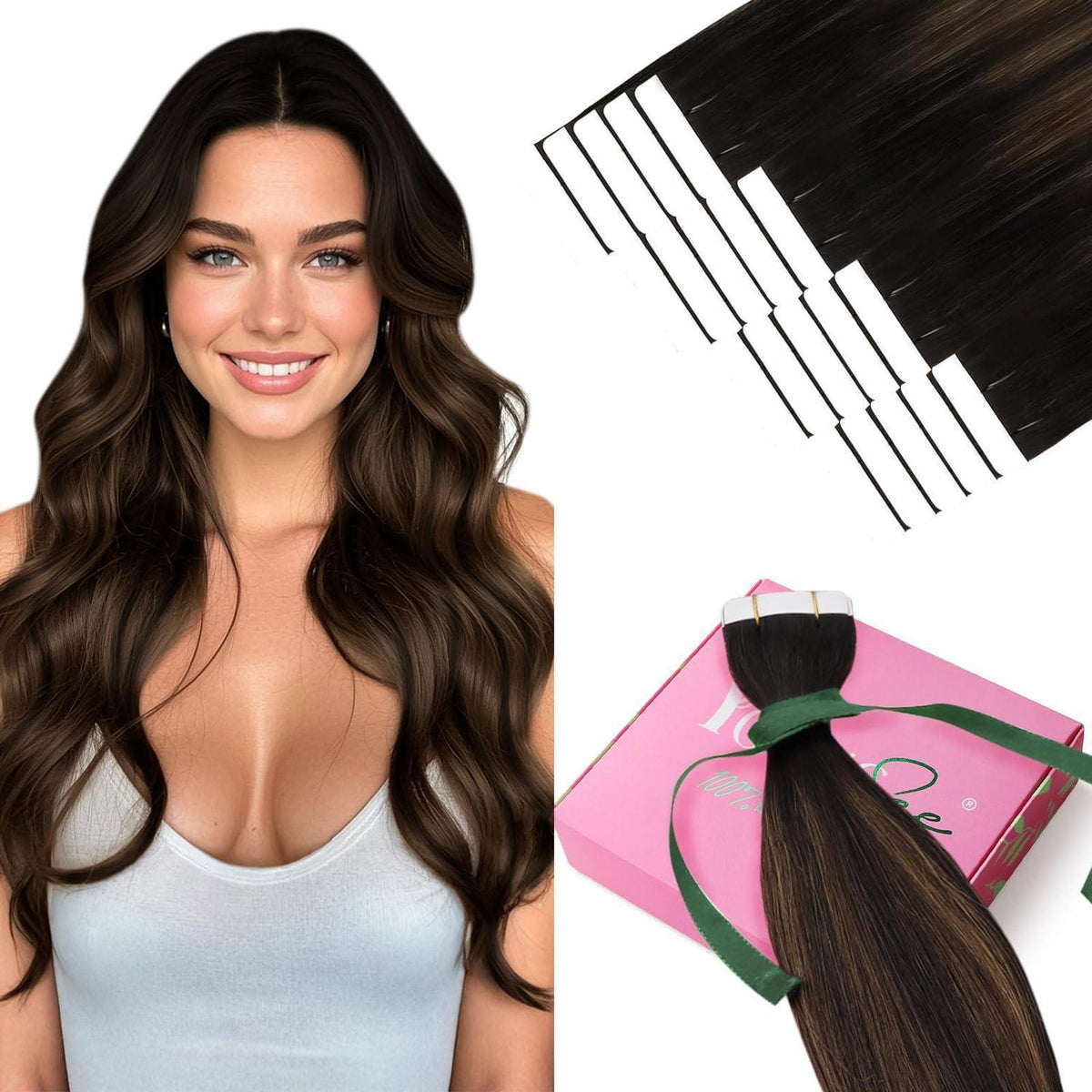 Dunkelbraune Tape-in Haarverlängerung Echthaar 35cm