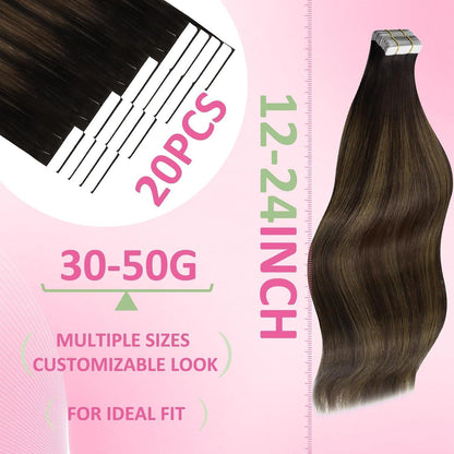 Dunkelbraune Tape-in Haarverlängerung Echthaar 35cm