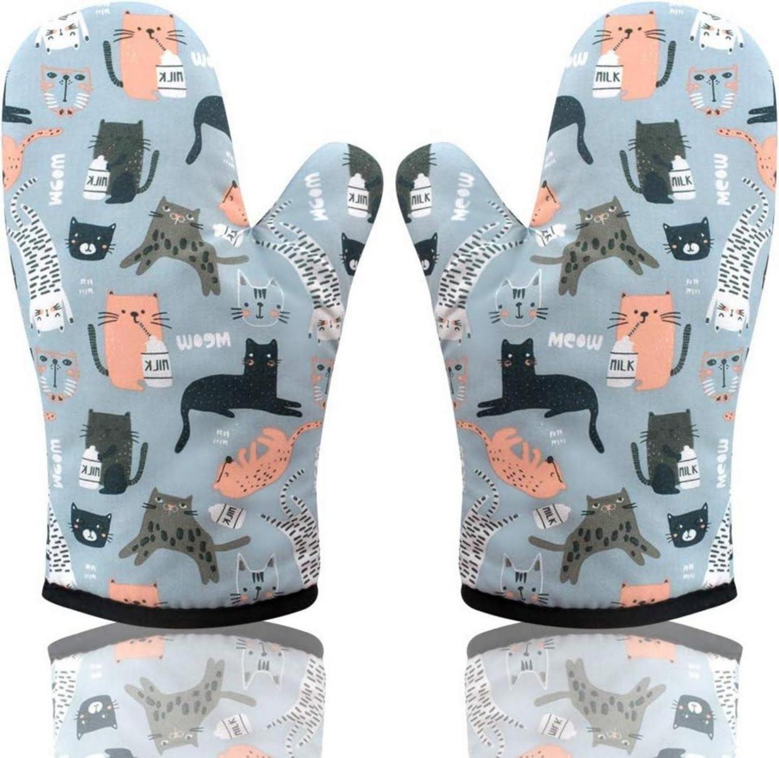 Hitzebeständige Ofenhandschuhe Topflappen 2er Pack - Katze