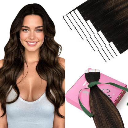 Echthaar Tape Extensions Ombre Braun 60cm
