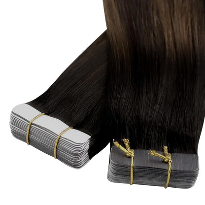 Echthaar Tape Extensions Ombre Braun 60cm