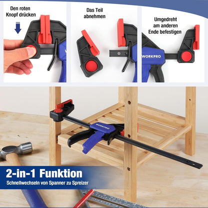 WORKPRO Einhandzwingen Set 2 Stück 305mm Spannweite 68kg Spannkraft