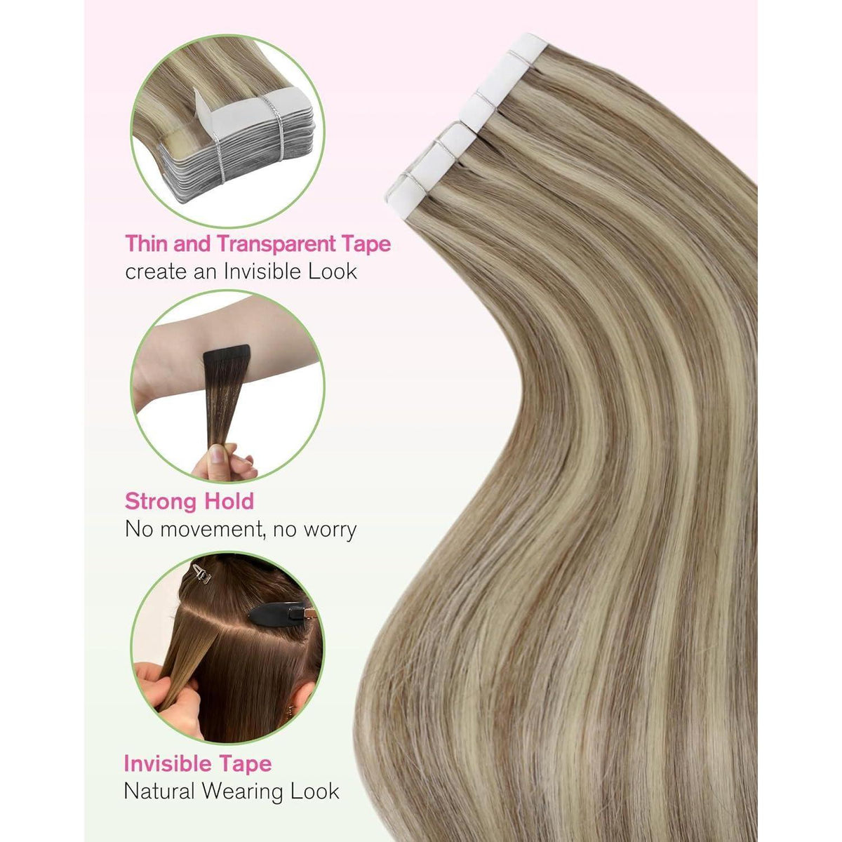 Echthaar Tape Extensions Hellbraun 60 cm – Natürliche Haarverlängerung