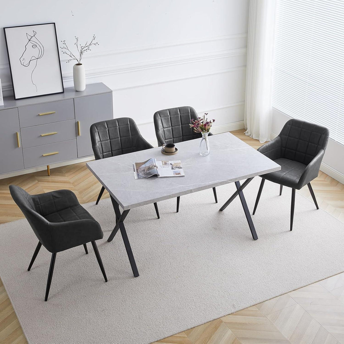 Esszimmerstühle 2er Set Dunkelgrau in Lederoptik