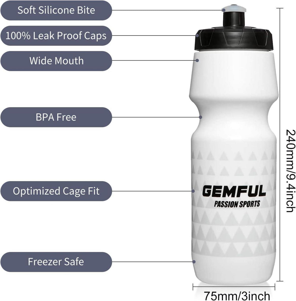 Trinkflasche Sport 750ml BPA-frei Breite Öffnung Auslaufsicher