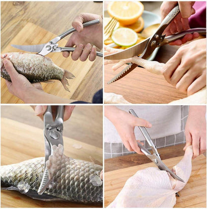 Geflügelschere Edelstahl Hähnchenschere Fischschere Fleischschere Knochenschere Spülmaschinenfest Rostfrei Profi Küchenschere Silber