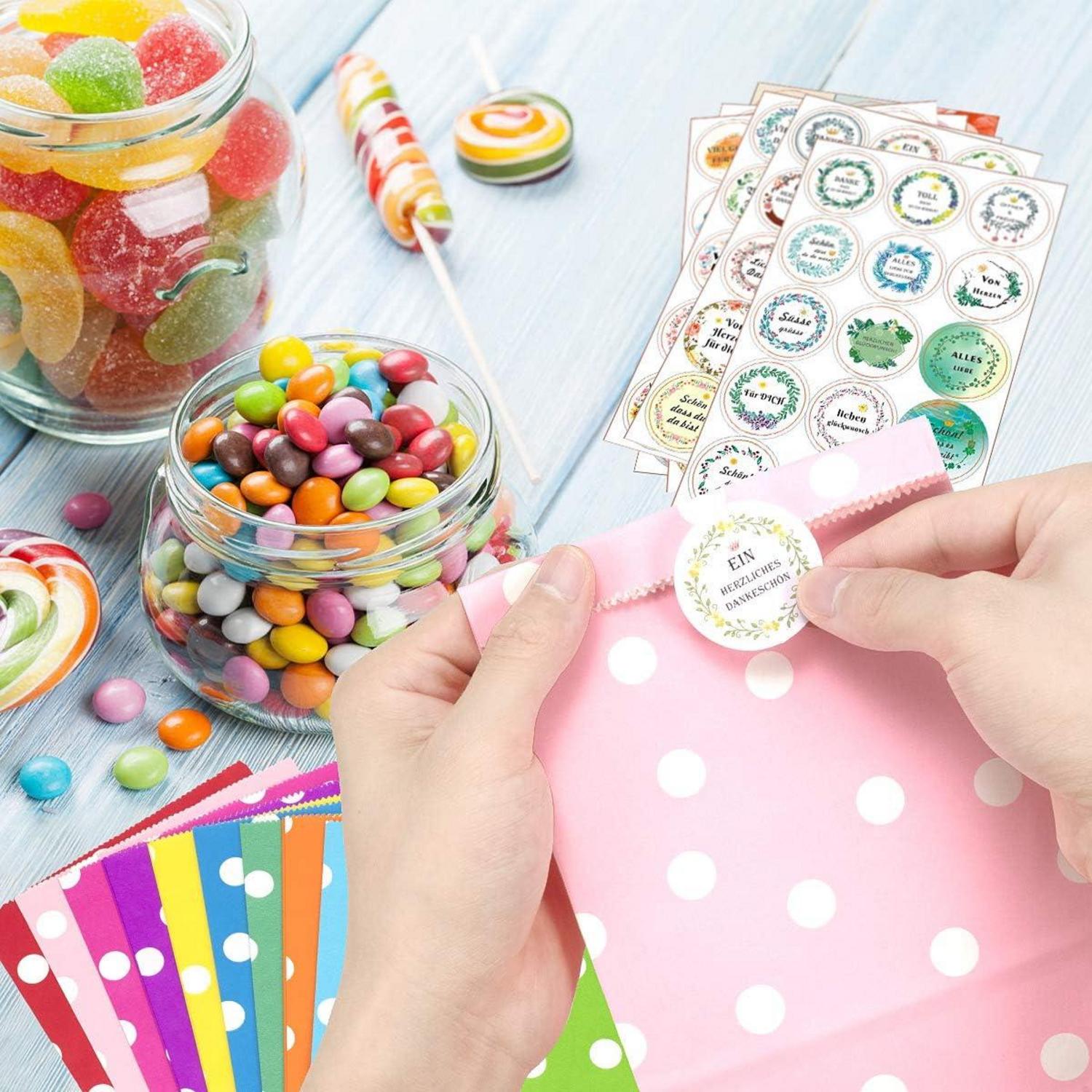 40er Set bunte Geschenktüten mit Aufklebern - Kindergeburtstag, Party, Hochzeit