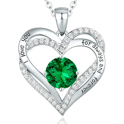 Sterling Silber Herz Halskette mit Geburtsstein und Zirkonia