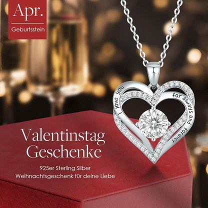 Herz Halskette 925 Sterling Silber Rosegold mit Zirkonia und Geburtsstein