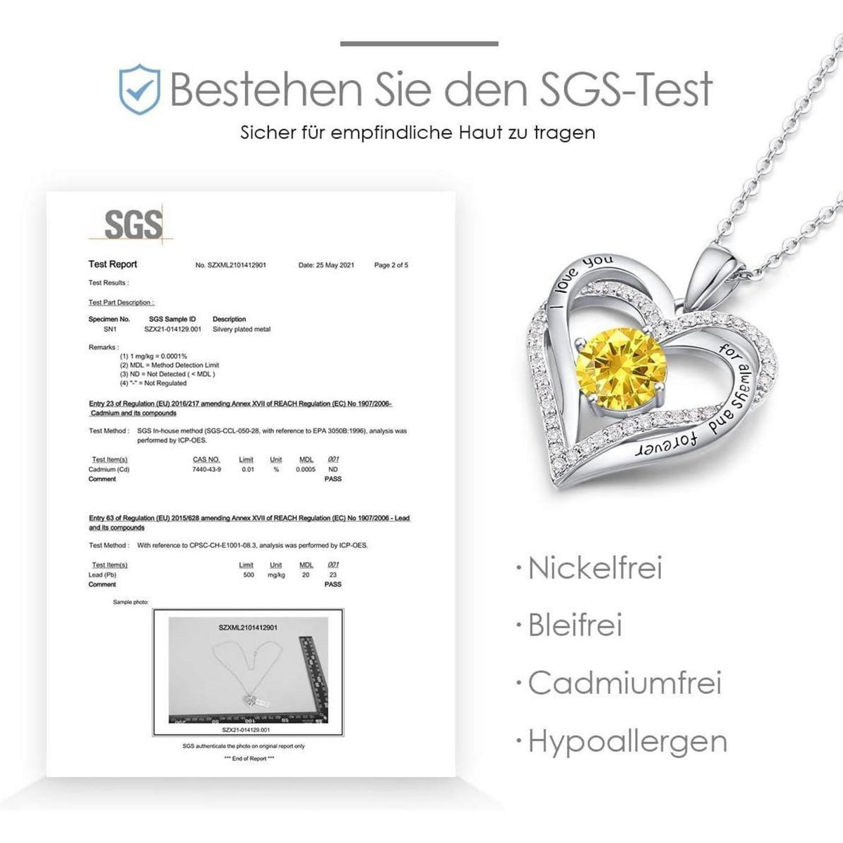 925 Sterling Silber Herz Halskette mit Zirkonia und Geburtsstein