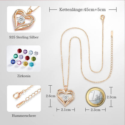 CDE Damen Kette 925 Sterling Silber Geburtsstein Herz Anhänger Halskette Roségold