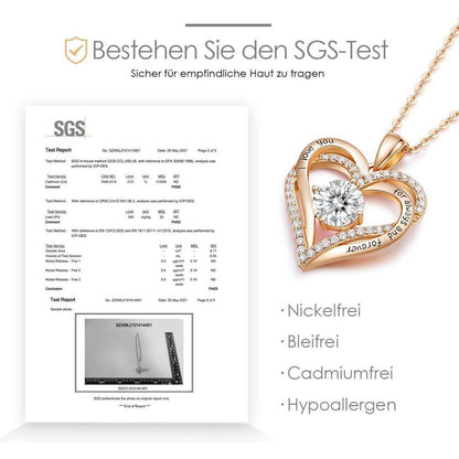 Sterling Silber Halskette mit Herzanhänger und Zirkonia, Roségold