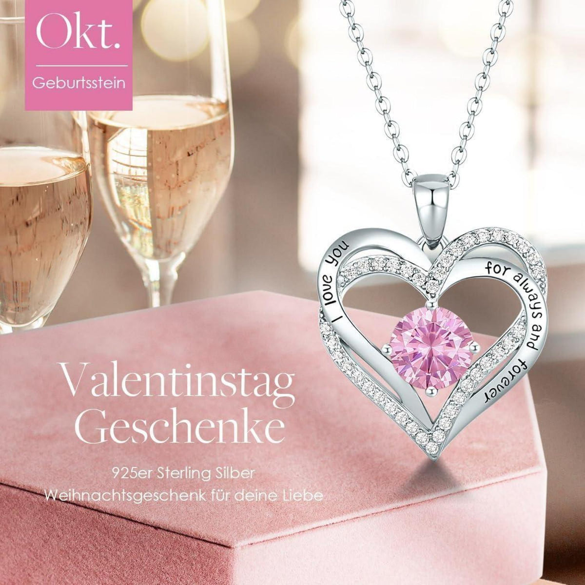 Sterling Silber Herz Halskette mit Zirkonia und Geburtsstein